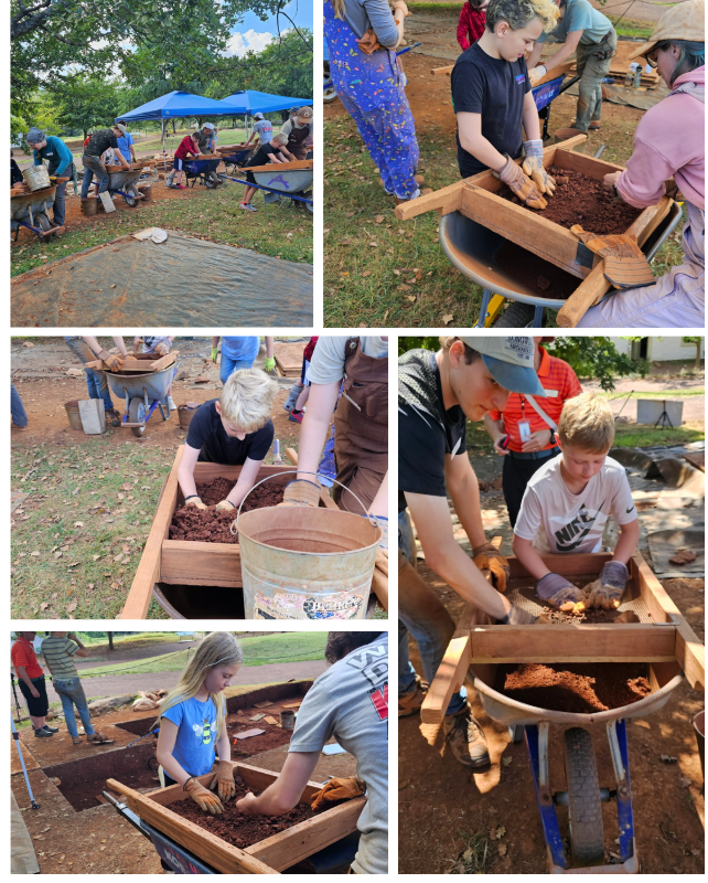 Robotics field trip to Monticello. Students got to dig, sift, clean, and sort artifacts from a real dig site!