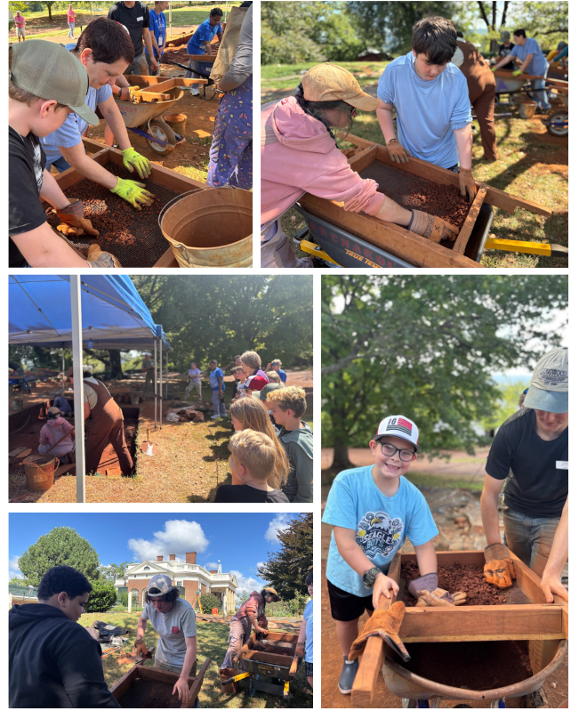 Robotics field trip to Monticello. Students got to dig, sift, clean, and sort artifacts from a real dig site!