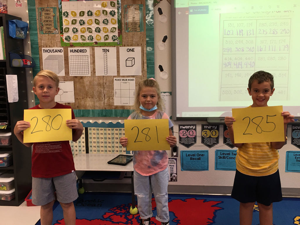 kids holding signs w/ number on them in order