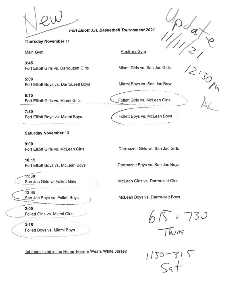 Revised JH FT. Elliott Basketball Tourney Schedule