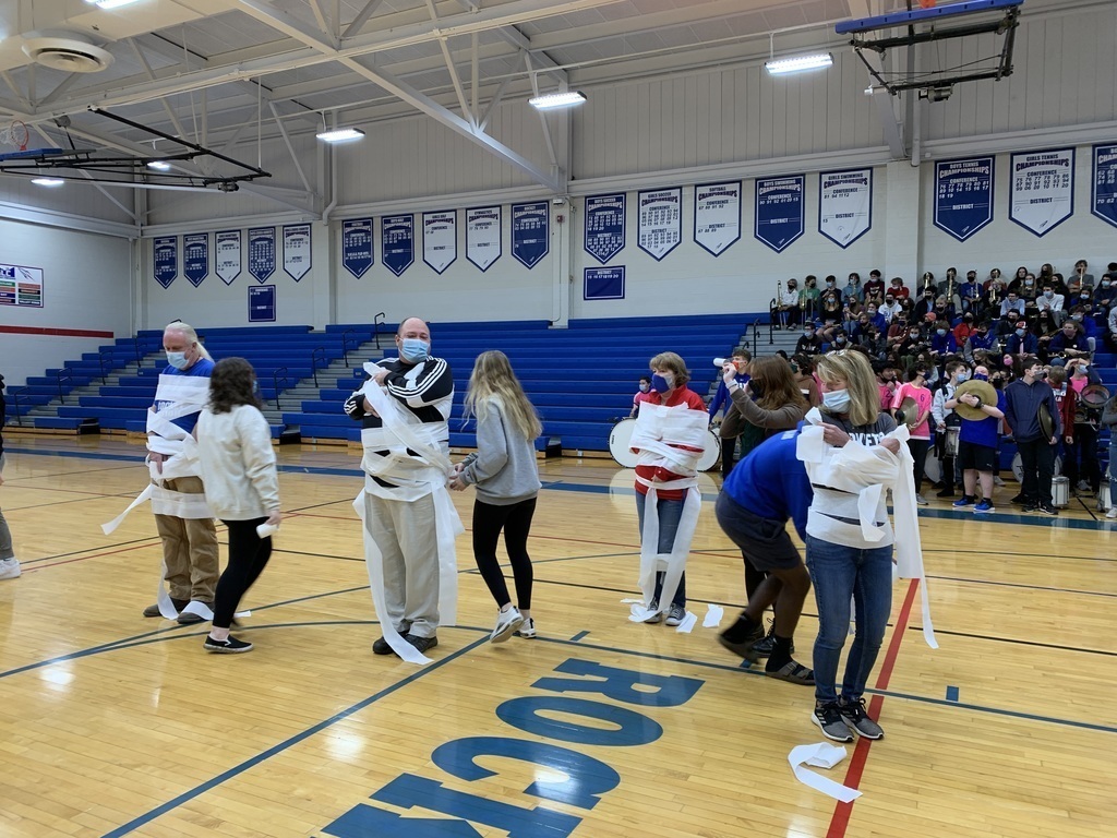 Wrap the Mummy at Nov. 2021 Pep Rally for Boys Soccer State