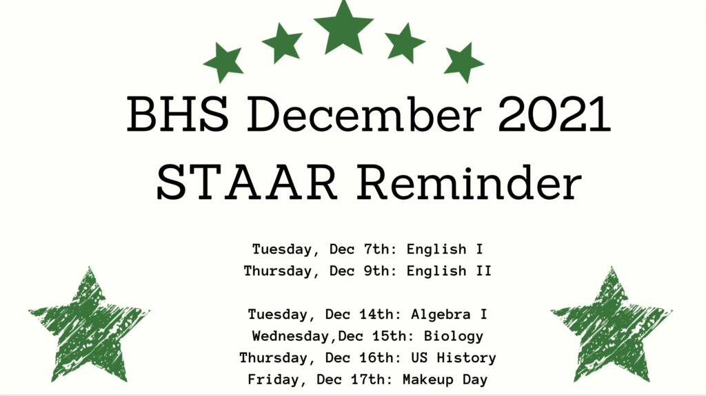 BHS Dec 2021 STAAR Dates