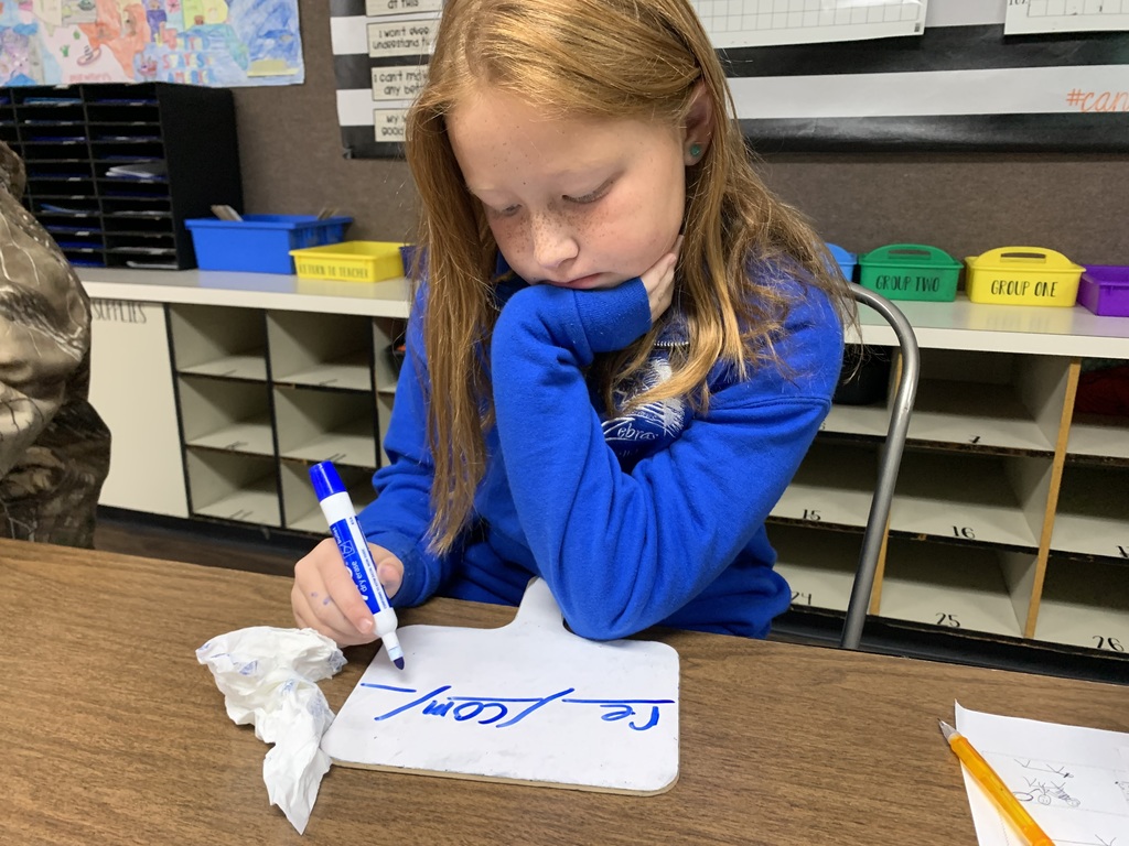 Since the beginning of the year, our Resource Teacher Mrs. Massey has been spending time with 4th graders working on spelling multi-syllabic words.   In this exercise, Mrs. Massey tells the students how many syllables are in the word, and then syllable by syllable goes through the word with the students until they are able to identify what it is at the end.   This is a great exercise in reading as well as spelling!  #CPSZEBRAPRIDE