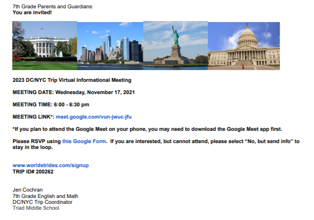 2023 DC/NYC Trip Virtual Informational Meeting