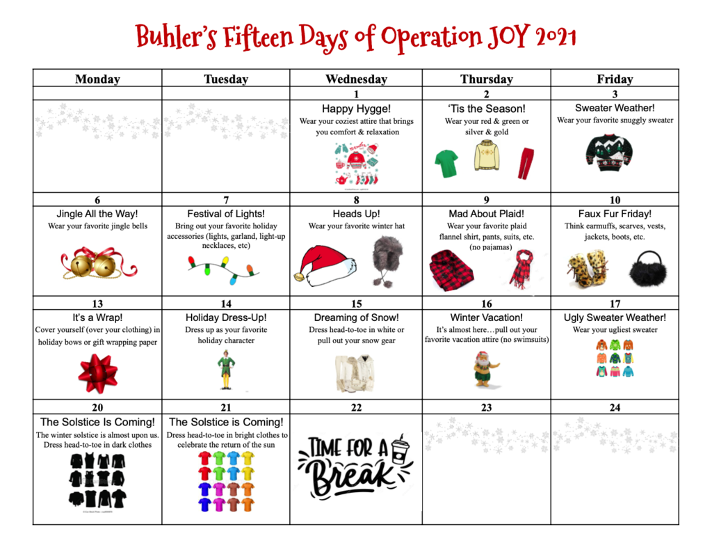 spirit month calendar