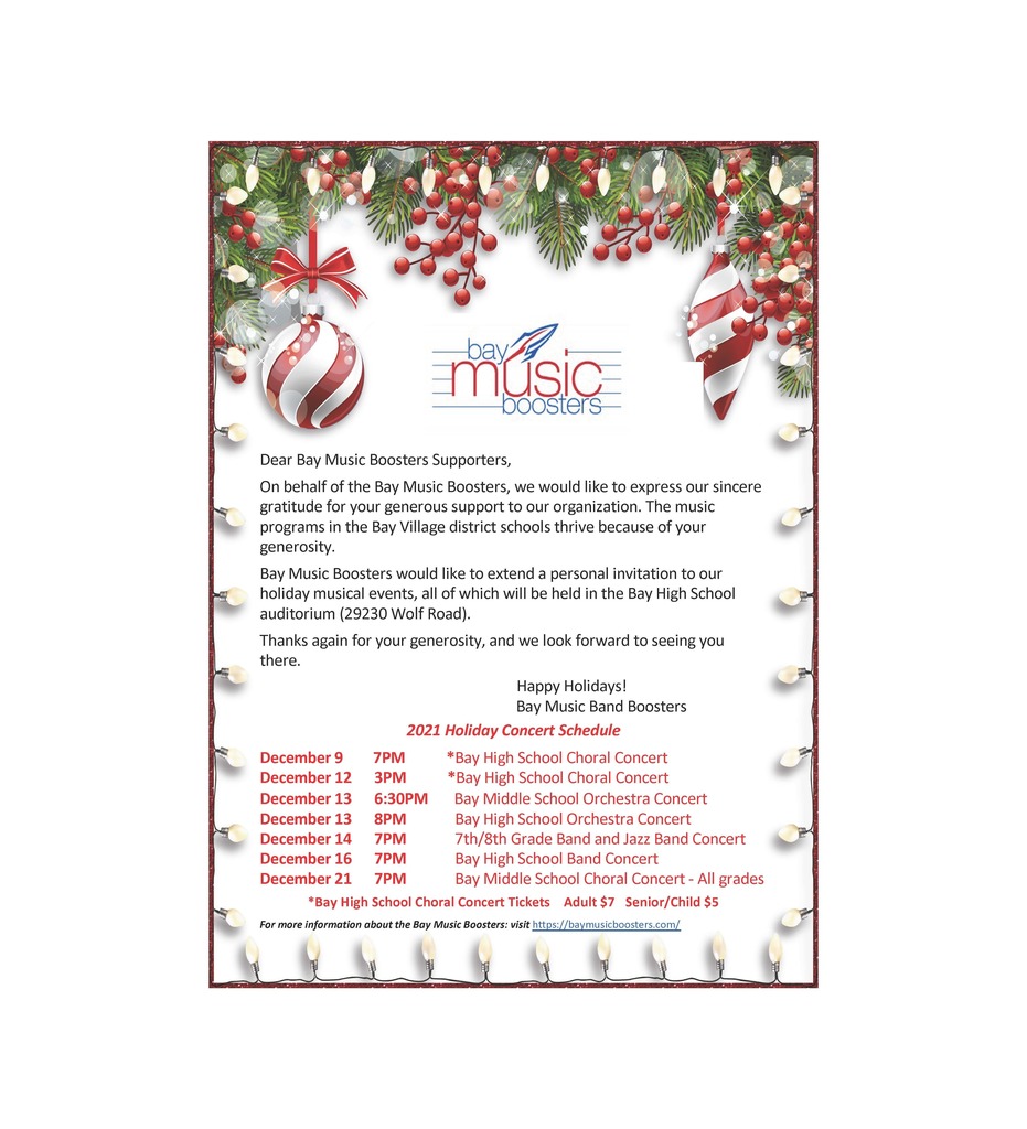 2021 Holiday Concert Schedule