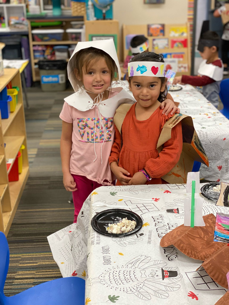 PreK students celebrating Thanksgiving