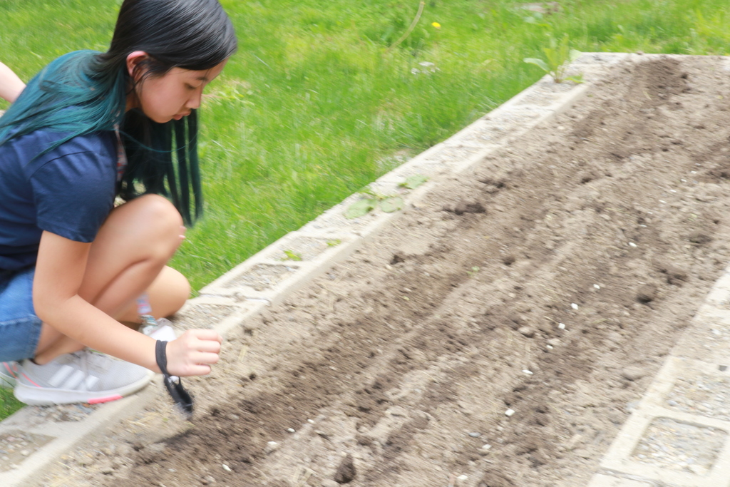 TMS  student planting seeds in the garden