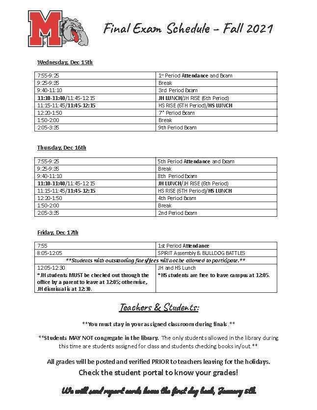 Finals Schedule - Fall 2021