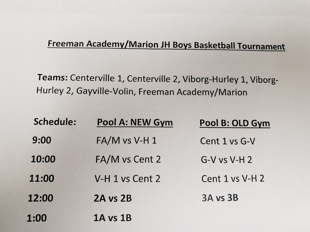 December 1 JH BBB Tourney Schedule