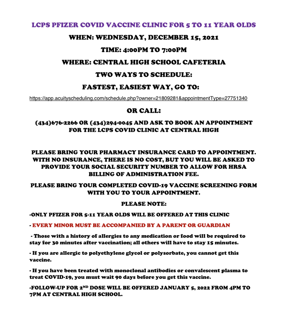 5-11 Year Old COVID-19 Vaccination Clinic
