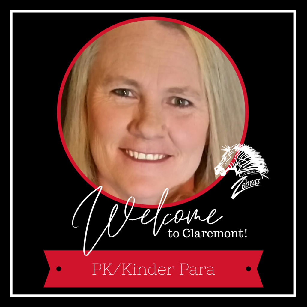 We want to give a very warm welcome to Mrs. Michelle Whitlow!   "I am a Paraprofessional for Mrs. Mitchell's kindergarten class in mornings, para for Mrs. Li's pre-k class in afternoons!! I have 7 kids, my 5 oldest are in their 20's, and I have 6 year old twins and 1 granddaughter who is 4 months old! I love kids and I'm a huge fan of Mickey Mouse. We just moved to Claremore at the beginning of the year. I was born and raised in a small town in Texas where I lived for 43 years."  "I want to work at Claremont because the littles are where I need to be and my twins are here in Mrs. Bradfield and Mrs. Crabb's classes!"   "We are loving Claremore and really loving Claremont!"  #CPSZEBRAPRIDE