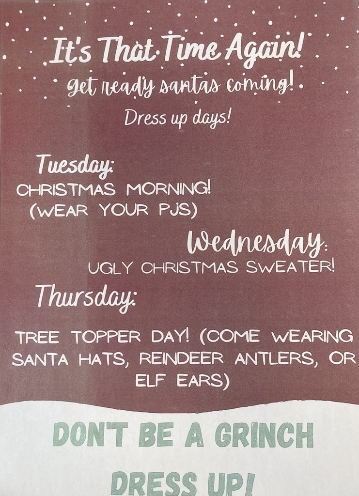 FTHS:  Student Council Count Down to Christmas Dress Up Days