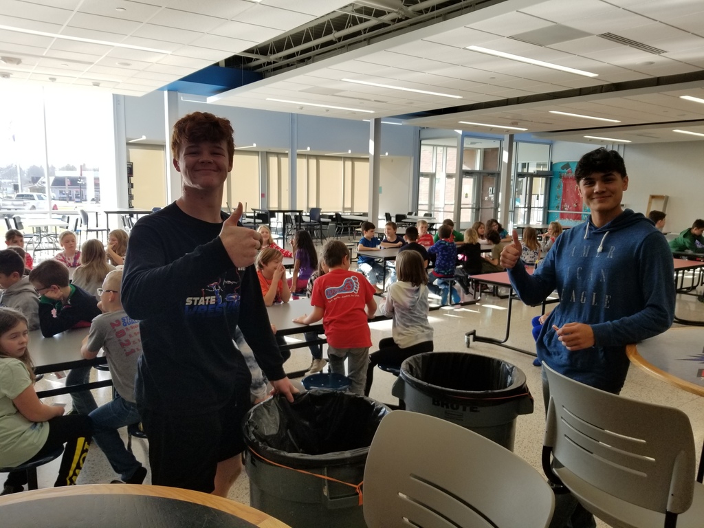 Chase and Colton helping in the lunch room