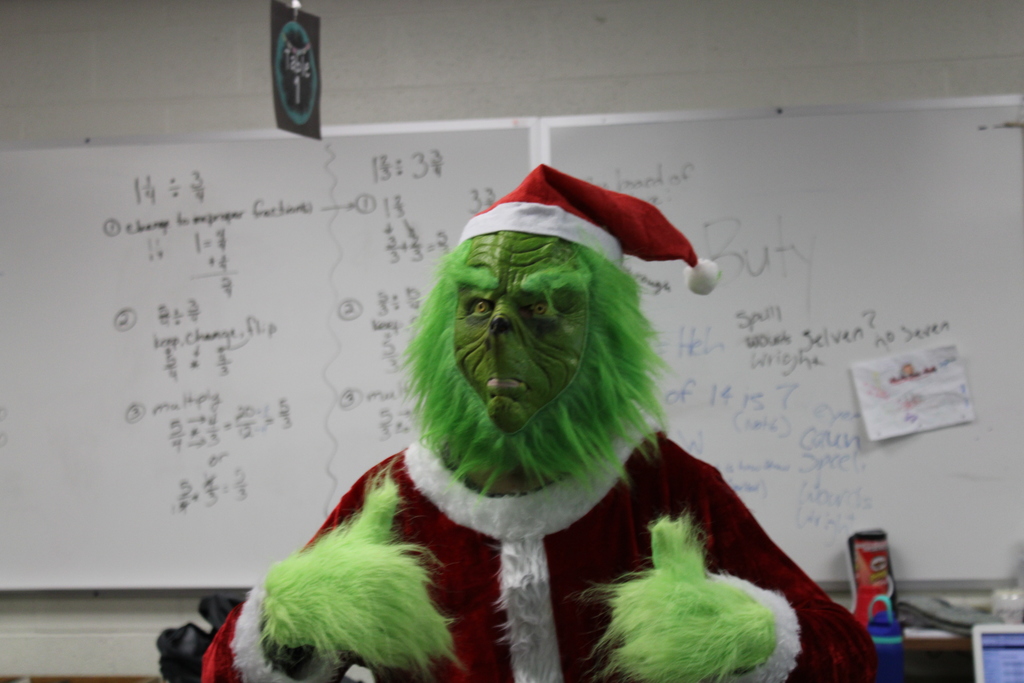 Sudent dressed up as The Grinch