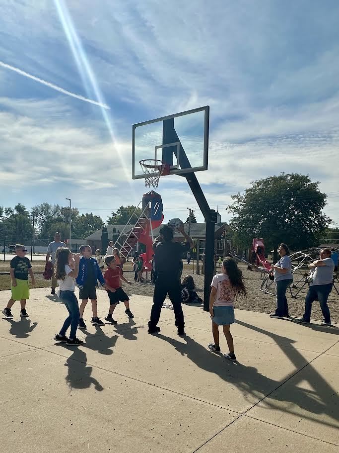 Using his height advantage!