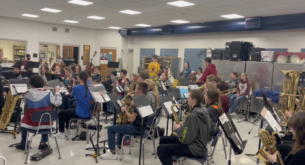 Pep band rehearsing together