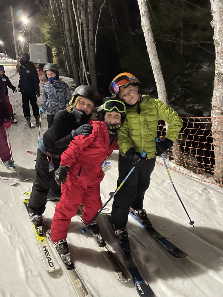 Finley, Owen, and Sven skiing at Lost Valley