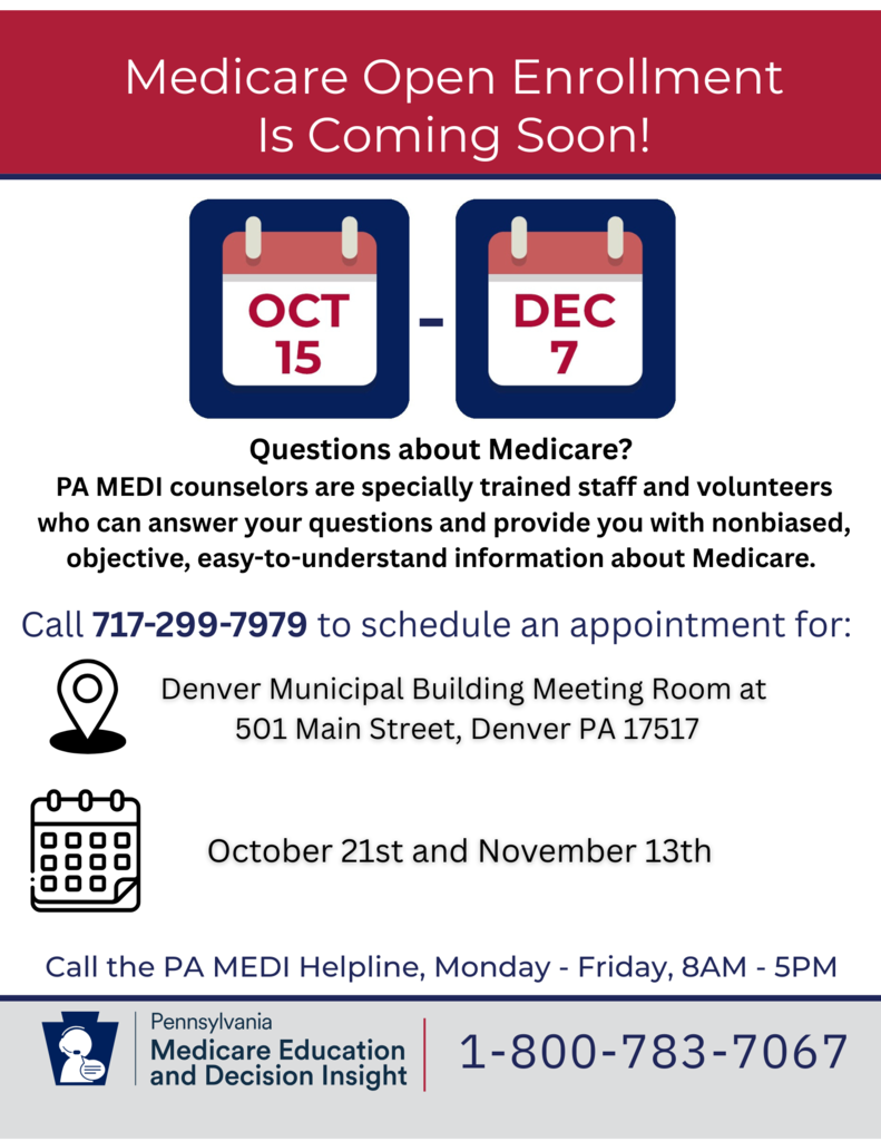 poster listing medicare open enrollment dates and contact numbers