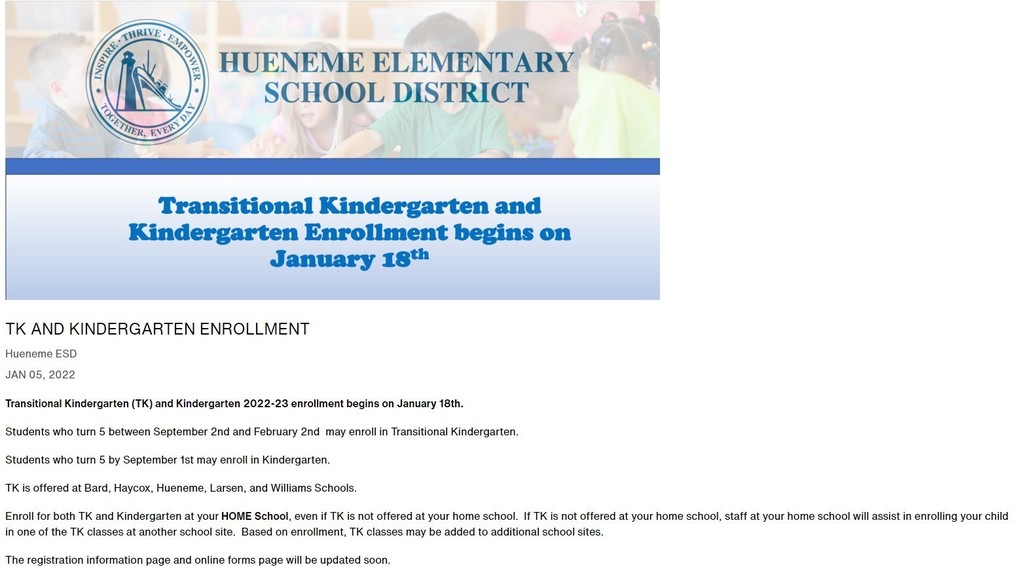 Kinder Registration Information