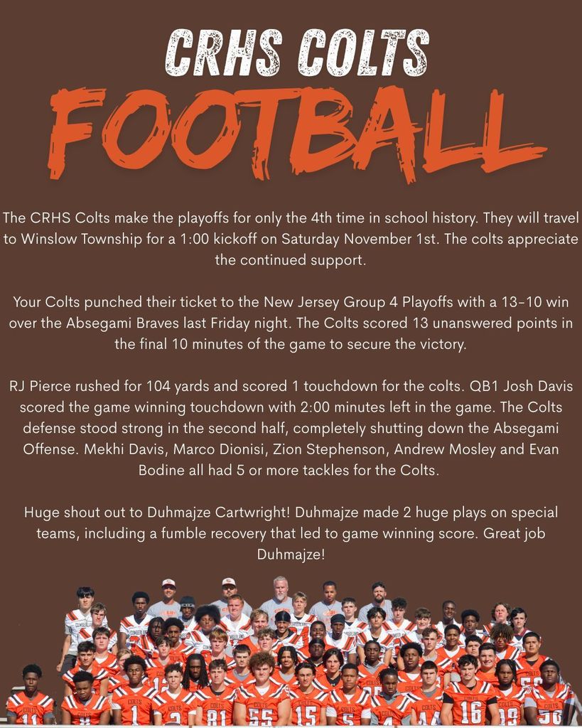 CRHS Colts Football make it to playoffs