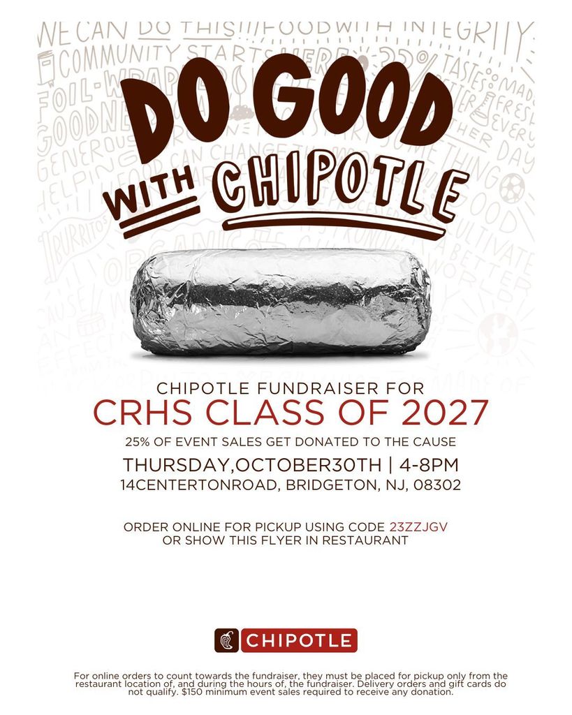 CRHS Class of 2027 Chipotle Fundraiser 10.30.2025