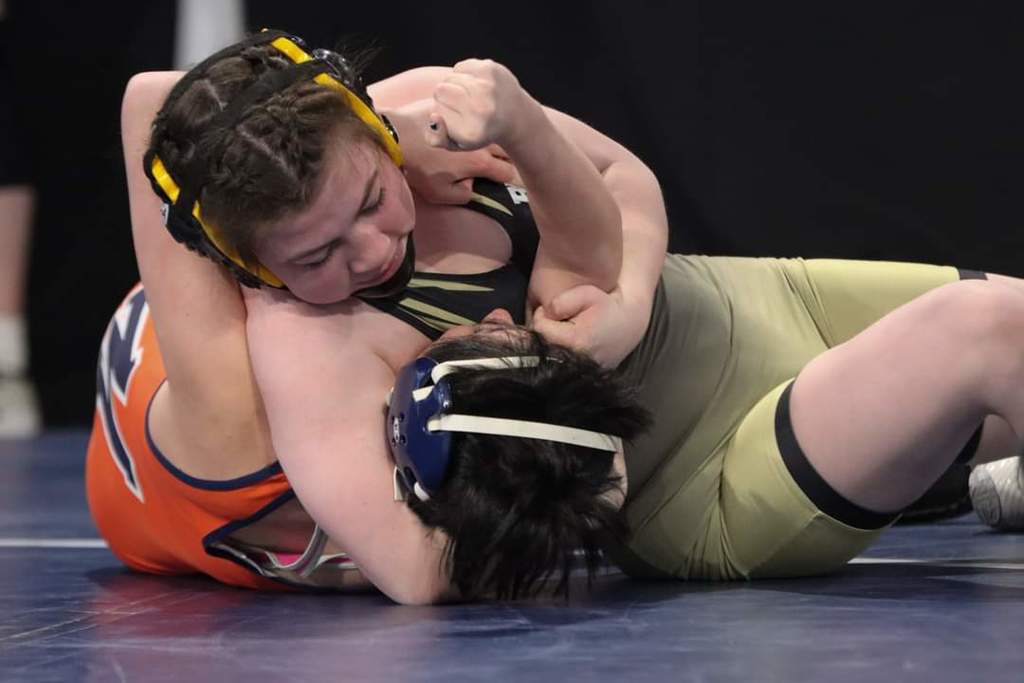 Girls wrestling action shot
