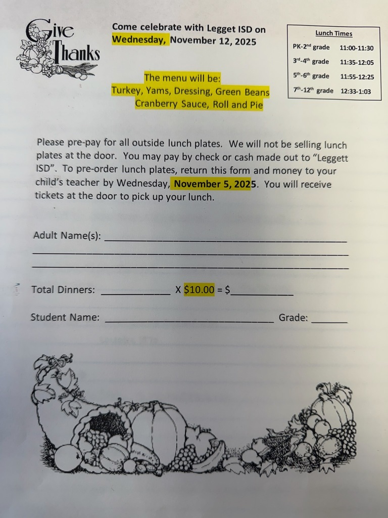 Thanksgiving Lunch Plate Order Form