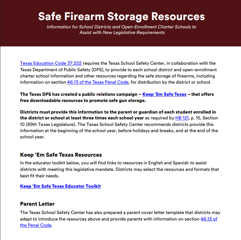 Safe Firearm Storage Resources