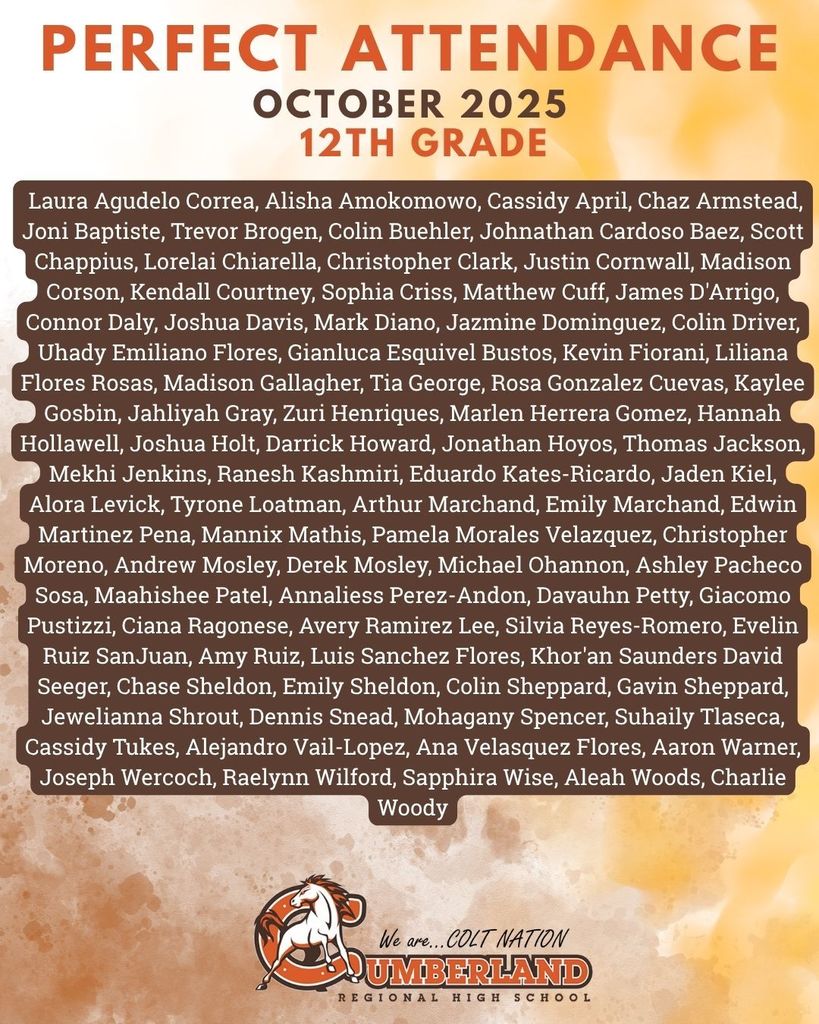 12th Grade Perfect Attendance October 2025
