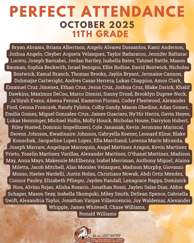 11th Grade Perfect Attendance October 2025
