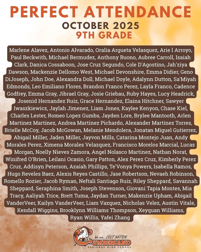 9th Grade Perfect Attendance October 2025