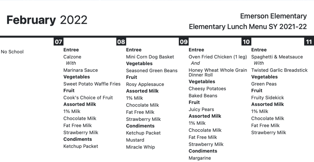 lunch menu