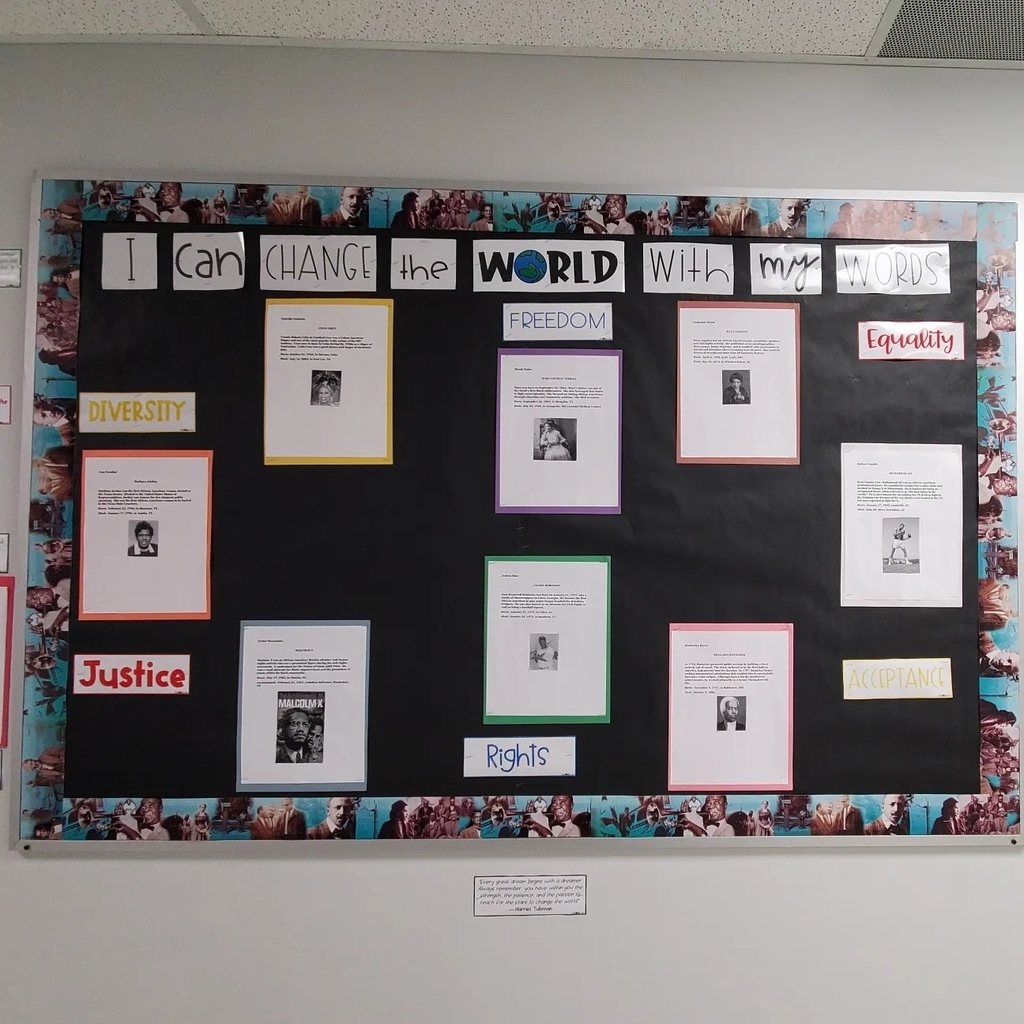 bulletin board with school work