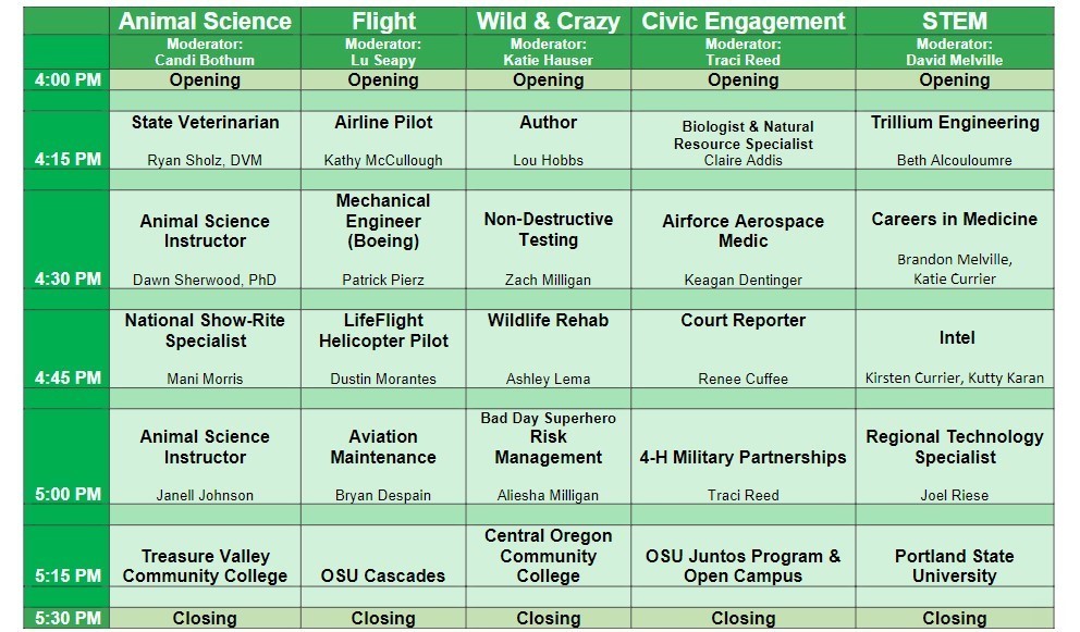 4-H Careers Schedule