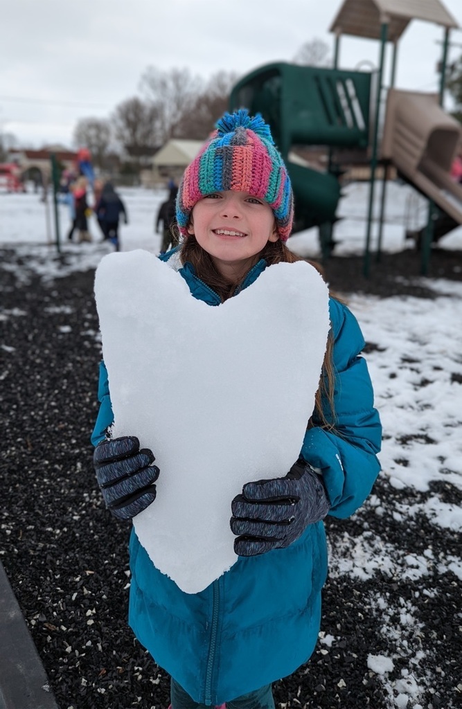 student with snow heart 