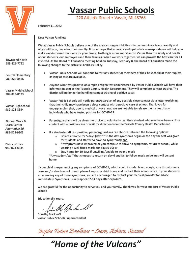 COVID19 Policy update 2.11.22
