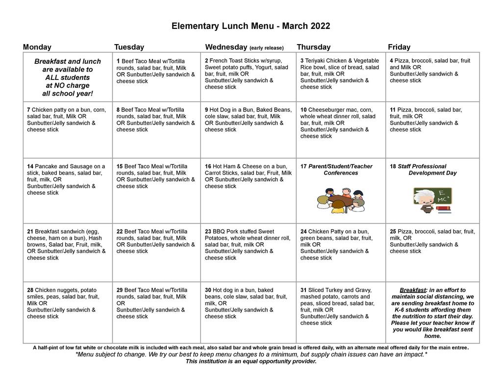 March lunch menu
