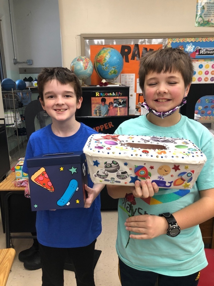 student with Valentine’s box 