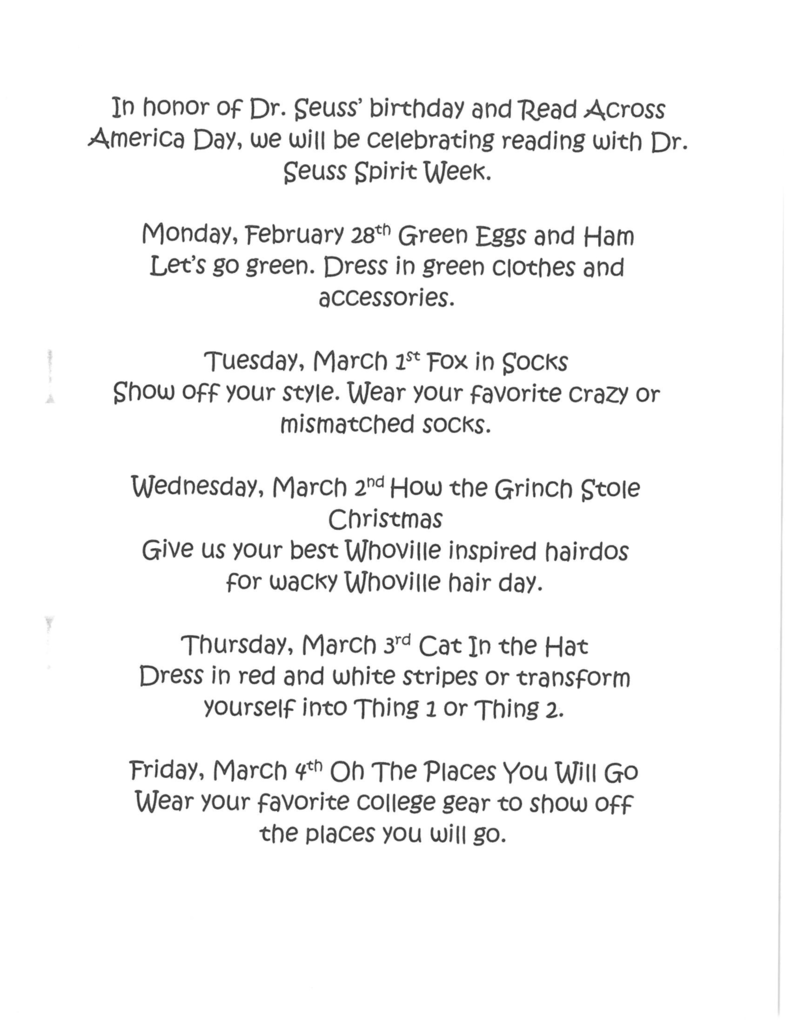 Dr. Seuss Spirit Week