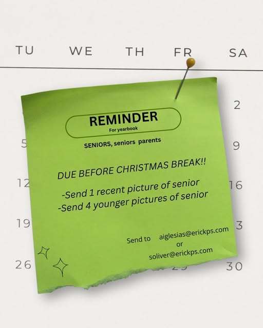 Yearbook staff reminder for Seniors.