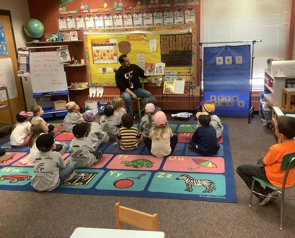 Principal Strauss with kindergarten kids