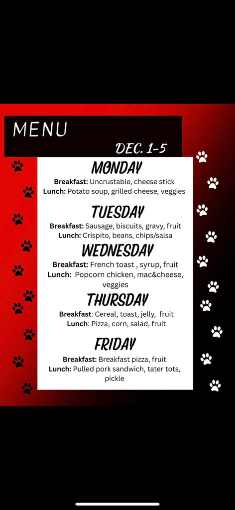 school menu December 1