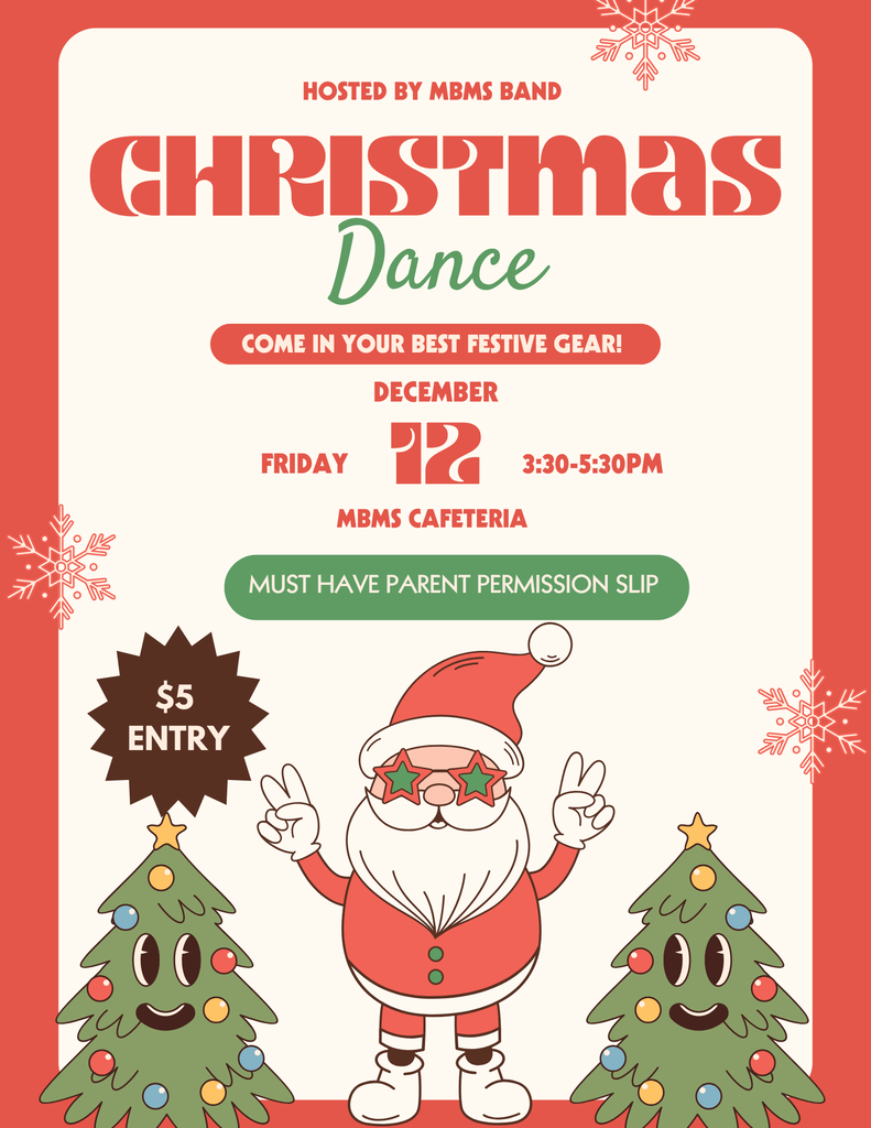 Christmas themed flyer advertising Christmas dance on December 12th