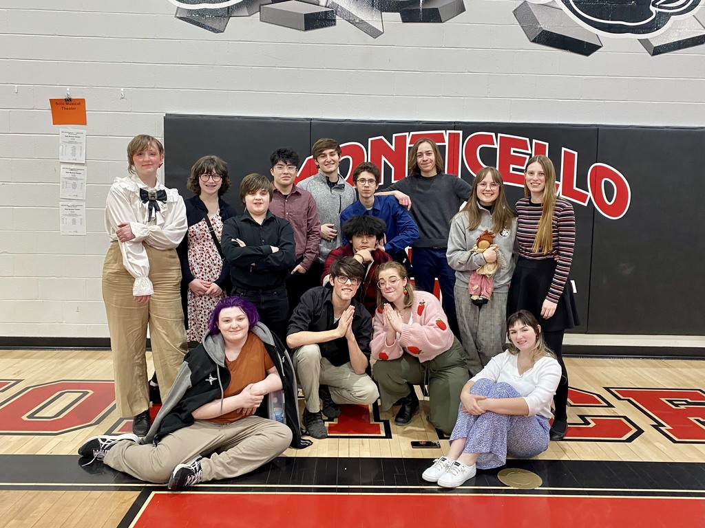 Mid-Prairie Individual Events Speech Team. Front row, L-R: Sam Stacey, Alex Burnham, Diego Ayala, Avery Frede, Avery Slaubaugh. Back row: Isadora Goode, Emily Righter, Logan McClellen, Daniel Rodgers, Jack Greiner, Jacob Carrillo, Haydon Bailey, Terra Richardson, Liv Caskey.