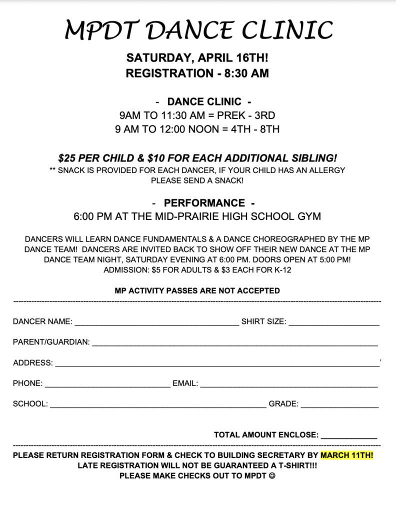 MPDT Dance Clinic Registration Form