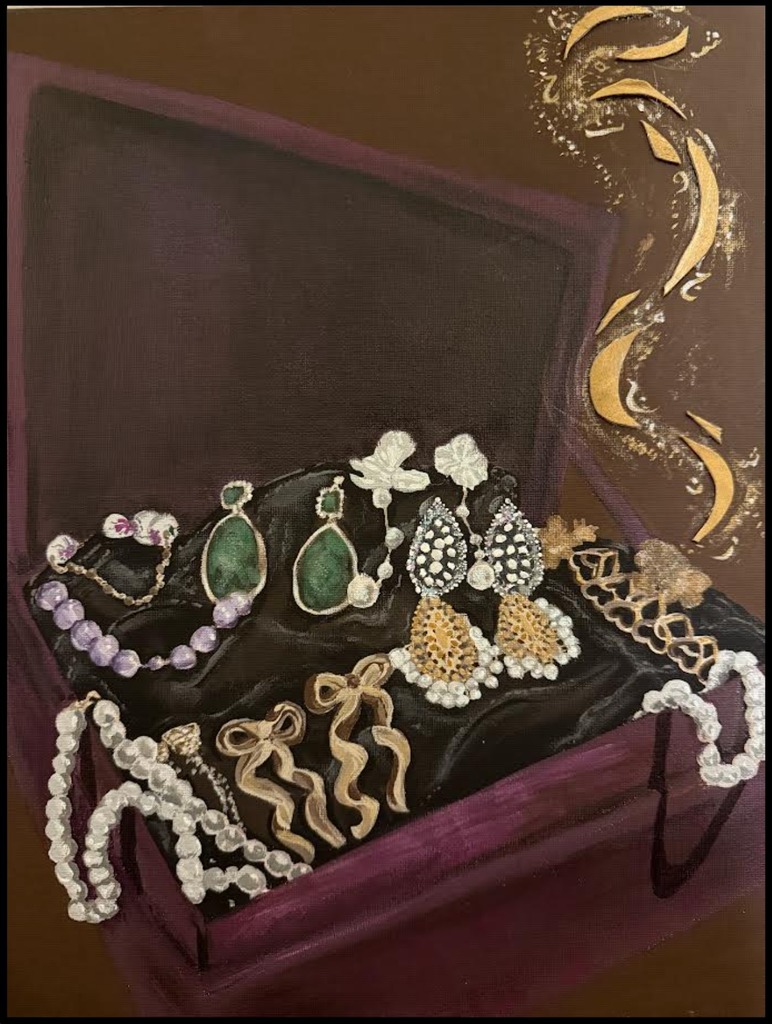 a student painting of a box of jewelry