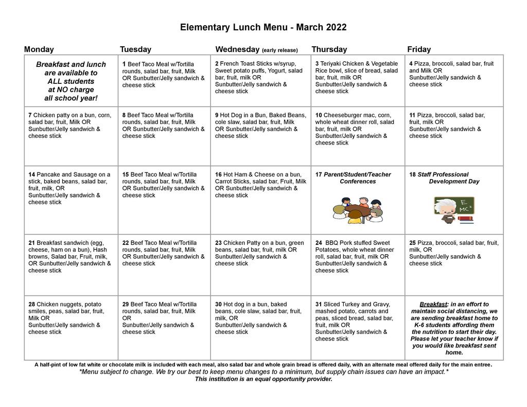 March Lunch Menu