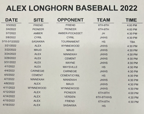 baseball schedule