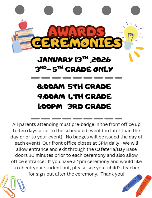 Informatoin for our January Awards Ceremonies